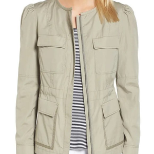 Nordstrom‎ Signature Cotton Khaki Utility Collarless Cargo Pockets Jacket S